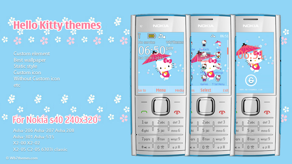 Hello Kitty Blue theme s40 X2-00 X2-02 X3-00 206 515 6300 6500 6303i