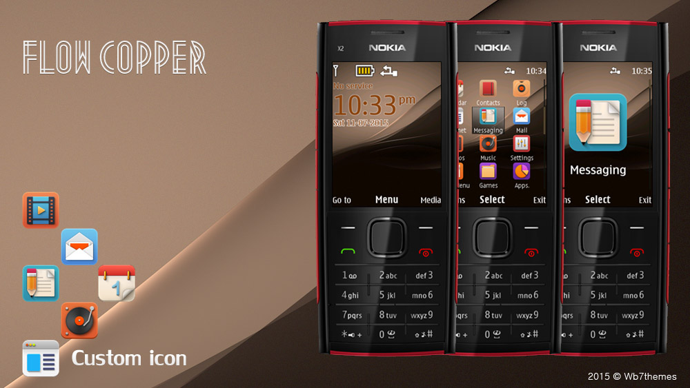 Flow copper theme Nokia X2-00 X3-00 6288 5130 2700 301 515 240×320