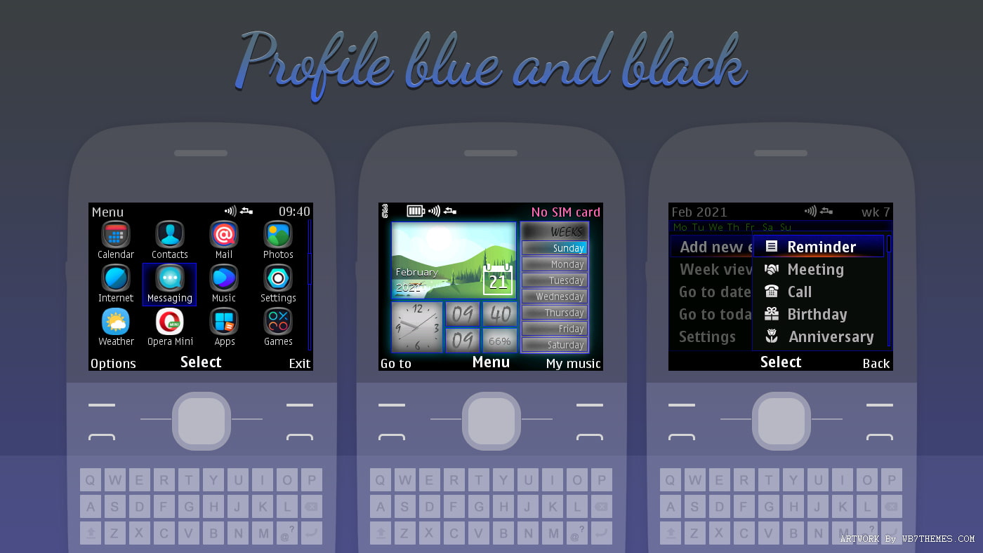 Profile blue and black Swf live widget theme X2-01 C3-00 Asha 302 201